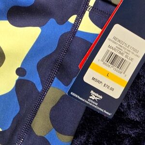 NWT REEBOK Blue and Yellow Camo Leggings, SIZE L